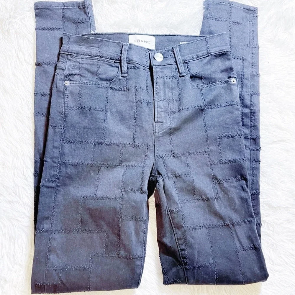 Frame Le High Skinny Black Patchwork Denim sz26